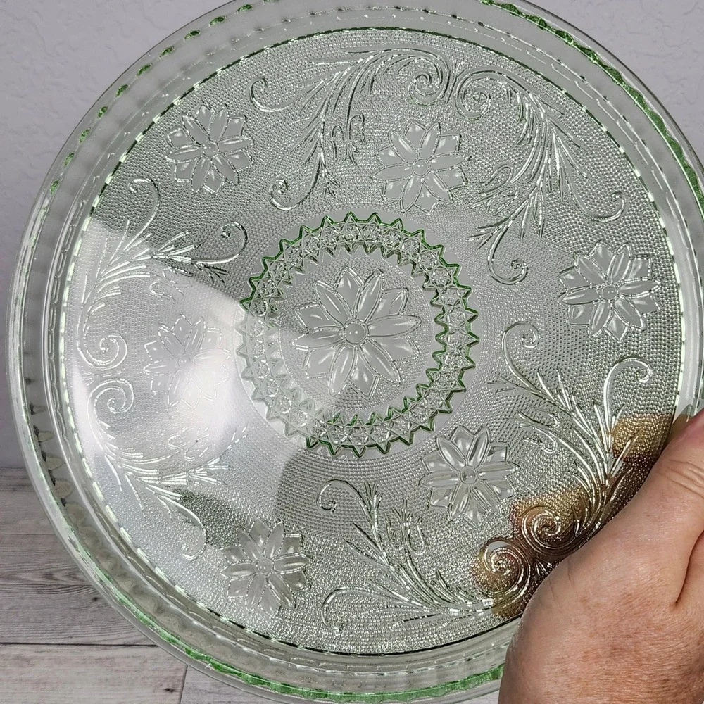 Vtg Indiana Sandwich Glass Chantilly Green Tiara Exclusive Decanter Set 10344